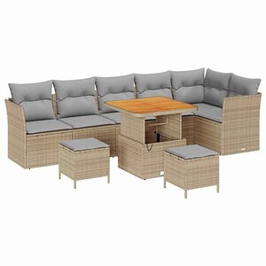 vidaXL Ensemble de canapé de jardin 9 Pièces Beige polyrotin