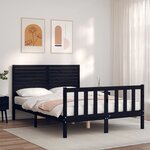 vidaXL Cadre de lit avec tête de lit noir 140x190 cm bois massif