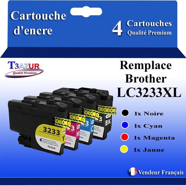 T3AZUR Lot de 4 Cartouches compatibles avec Brother LC3233 XL pour Brother DCP-J1100DW  MFC-J1300DW