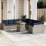 vidaXL Salon de jardin 11 Pièces avec coussins gris résine tressée