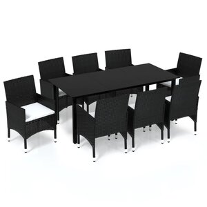 vidaXL Ensemble à manger de jardin coussins 9Pièces Résine tressée Noir
