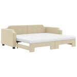 vidaXL Lit de jour avec gigogne et matelas crème 100x200 cm tissu