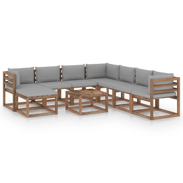 vidaXL Salon de jardin 9 Pièces avec coussins Gris