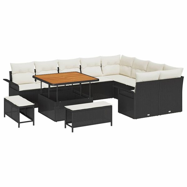 vidaXL Ensemble de canapé de jardin 12 Pièces Noir polyrotin