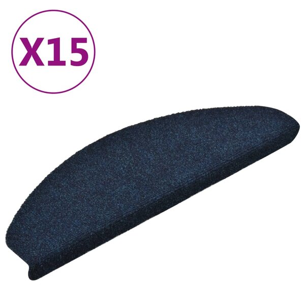 vidaXL Tapis d'escalier autocollants 15 Pièces Bleu 65x21x4 cm Aiguilleté