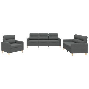 vidaXL Ensemble de canapés 3 Pièces avec coussins Gris foncé Tissu