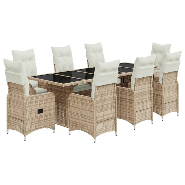 vidaXL Ensemble de bistro de jardin 9 Pièces coussins beige poly rotin