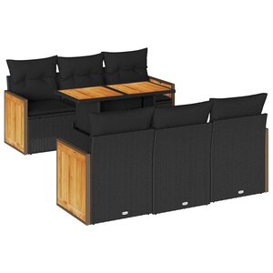 vidaXL Salon de jardin avec coussins 7 Pièces noir résine tressée acacia