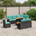 vidaXL Salon de jardin 9 Pièces avec coussins noir résine tressée