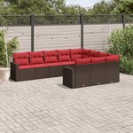 vidaXL Salon de jardin 10 Pièces avec coussins marron résine tressée