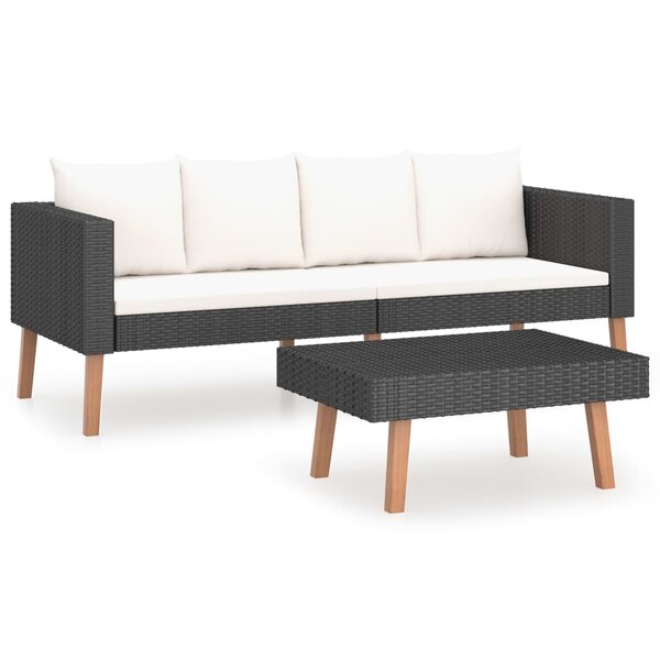 vidaXL Salon de jardin 2 Pièces avec coussins Résine tressée Noir