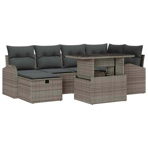 vidaXL Ensemble de canapé de jardin avec coussin 7 Pièces Gris Poly rotin