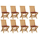 vidaXL Chaises de jardin avec coussins bordeaux lot de 8 Teck massif