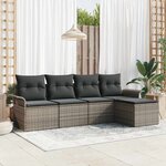 vidaXL Ensemble de canapé de jardin avec coussin 5 Pièces Gris Poly rotin