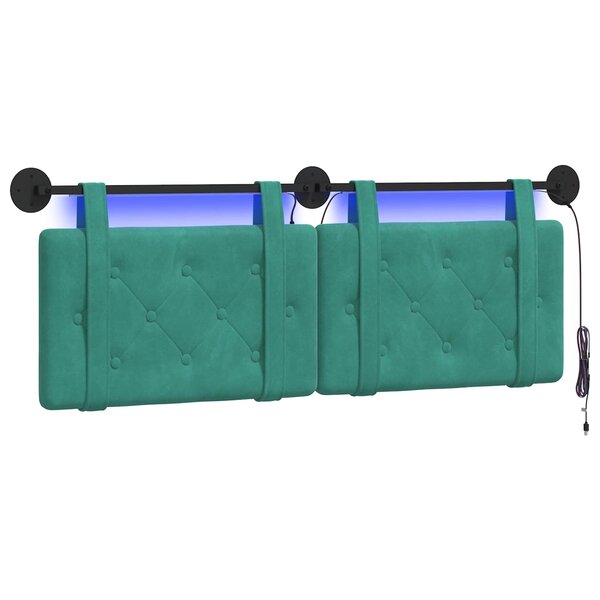 vidaXL Tête de lit suspendue Avec lumière LED Turquoise Velours