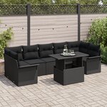 vidaXL Ensemble de canapé de jardin noir de 8 pièces avec coussins en poly rattan