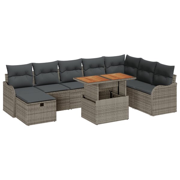 Ensemble de canapé de jardin en 9 pièces avec coussins gris en rattan poly