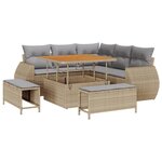 vidaXL Ensemble de salon de jardin 8 pièces avec des coussins en poly rotin beige et en acacia.