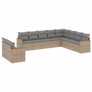 vidaXL Salon de jardin et coussins 10 Pièces mélange beige résine tressée