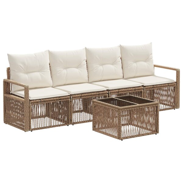 vidaXL Ensemble de canapé de jardin 5 Pièces Beige polyrotin