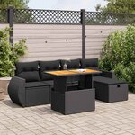 vidaXL Salon de jardin 6 Pièces avec coussins noir résine tressée acacia