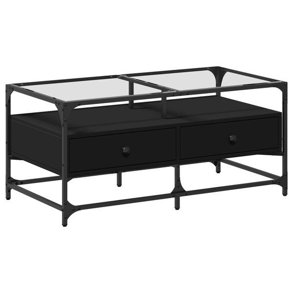 vidaXL Table basse avec dessus en verre noir 98 5x50x45 cm acier