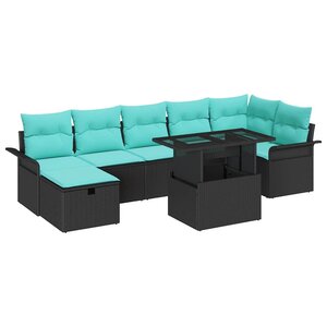 vidaXL Ensemble de canapé de jardin avec coussin 8 Pièces Noir Poly rotin