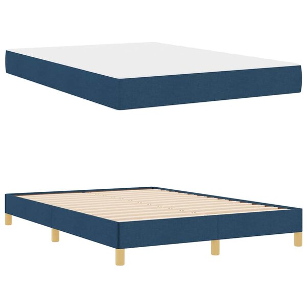 vidaXL Lit à ressorts Bleu  marron 140 x 200 cm Tissu  Bois Engineered