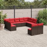 vidaXL Salon de jardin et coussins 11 Pièces marron résine tressée