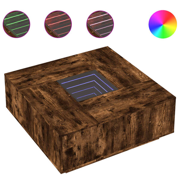 vidaXL Table basse avec LED infini chêne fumé 100x100x40 cm