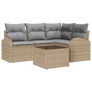 vidaXL Ensemble de canapé de jardin 5 Pièces Beige Poly rotin