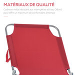 Bain de soleil transat pliable dossier réglable multipositions métal et polyester bordeaux