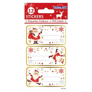 12 étiquettes adhésives de Noël - Père Noël rigolo