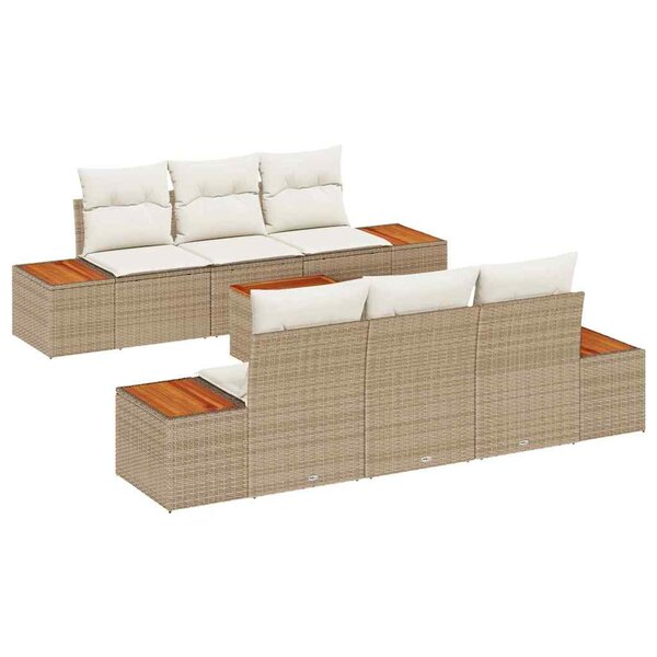 vidaXL Ensemble de canapé de jardin 7 Pièces Beige Poly rotin