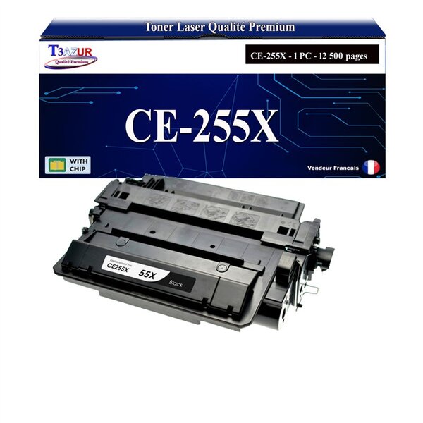 T3AZUR -Toner compatible avec HP CE255X (55X) pour HP LaserJet Enterprise P3010  P3011  P3015  P3015D  P3015DN  P3015X