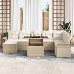 vidaXL Ensemble de canapé de jardin 9 Pièces Beige Poly rotin
