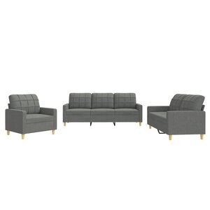 vidaXL Ensemble de canapés 3 Pièces avec coussins Gris foncé Tissu
