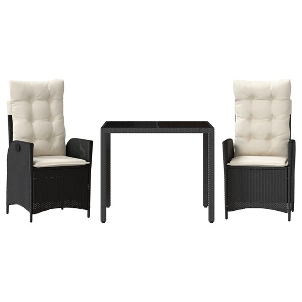 vidaXL Ensemble à manger de jardin avec coussins 3 Pièces Noir