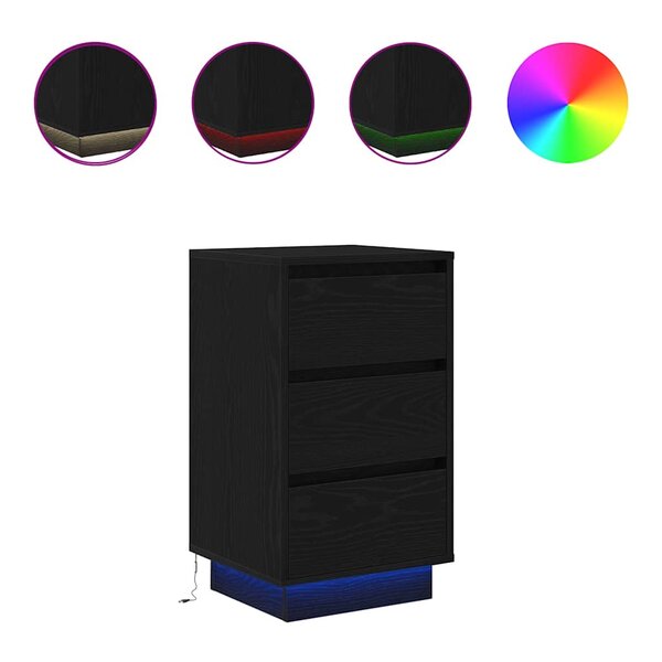 vidaXL Table de chevet avec lumières LED noir 38x34x65 cm