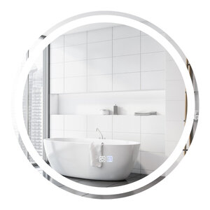 Miroir de salle de bain LED rond 60 cm avec fonction anti-buée et éclairage réglable style contemporain en verre argent 20_0019644