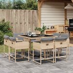 vidaXL Ensemble à manger de jardin et coussins 9 Pièces mélange beige