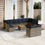 vidaXL Salon de jardin avec coussins 13 Pièces gris résine tressée