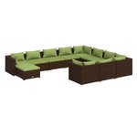 vidaXL Salon de jardin 11 Pièces avec coussins Résine tressée Marron