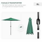 Parasol en métal rond polyester 180g/m² manivelle inclinable Ø 3 x 2 45 m vert