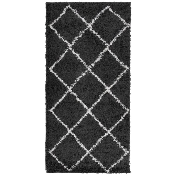 vidaXL Tapis shaggy à poils longs moderne noir et crème 100x200 cm