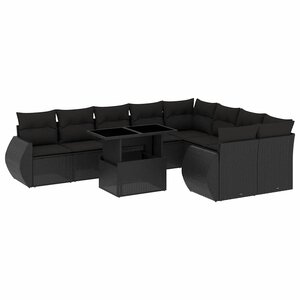vidaXL Salon de jardin 10 Pièces avec coussins noir résine tressée