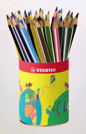 Godet de 38 crayons de couleur trio triangulaire large 12 couleurs assorties stabilo