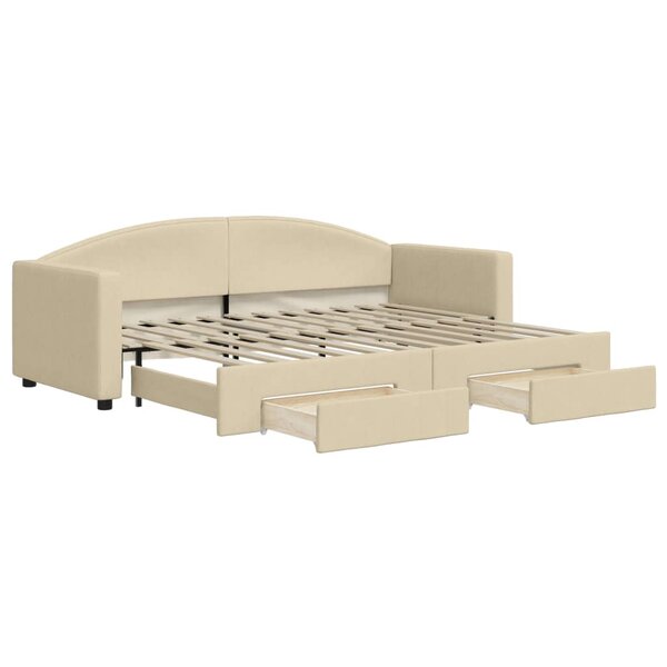 vidaXL Lit de jour avec gigogne et tiroirs crème 80x200 cm tissu