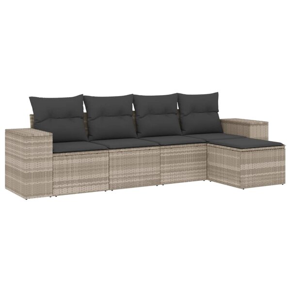 vidaXL Salon de jardin 5 Pièces avec coussins gris clair résine tressée