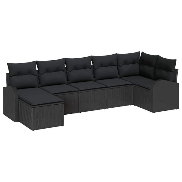 vidaXL Ensemble de canapé de jardin 7 Pièces Noir Poly rotin
